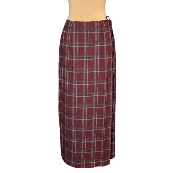VTG Bonnie & Norma Plaid Wrap Midi Skirt Sz.M Burgundy Tartan Academia 90s Y2K - Picture 4 of 15